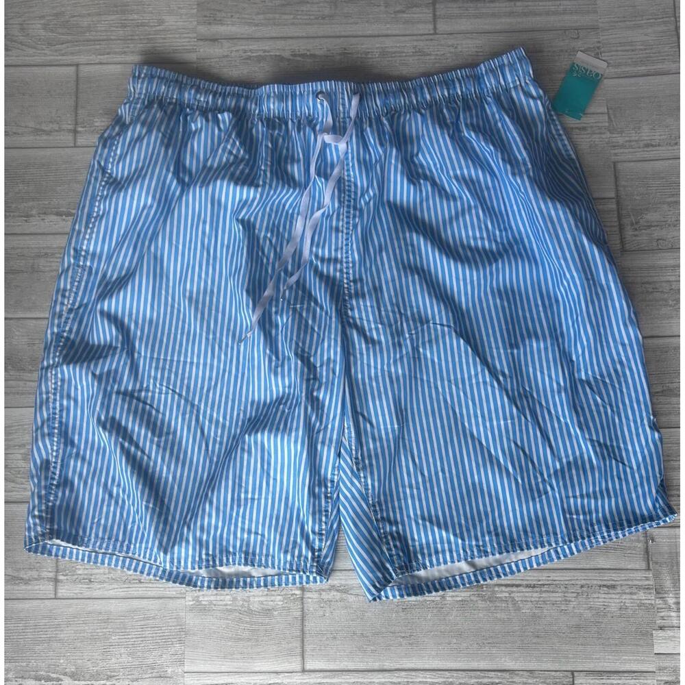 Outdoor Oasis Swim Trunks Mens 2XLT Blue Stripe Pockets Big & Tall New